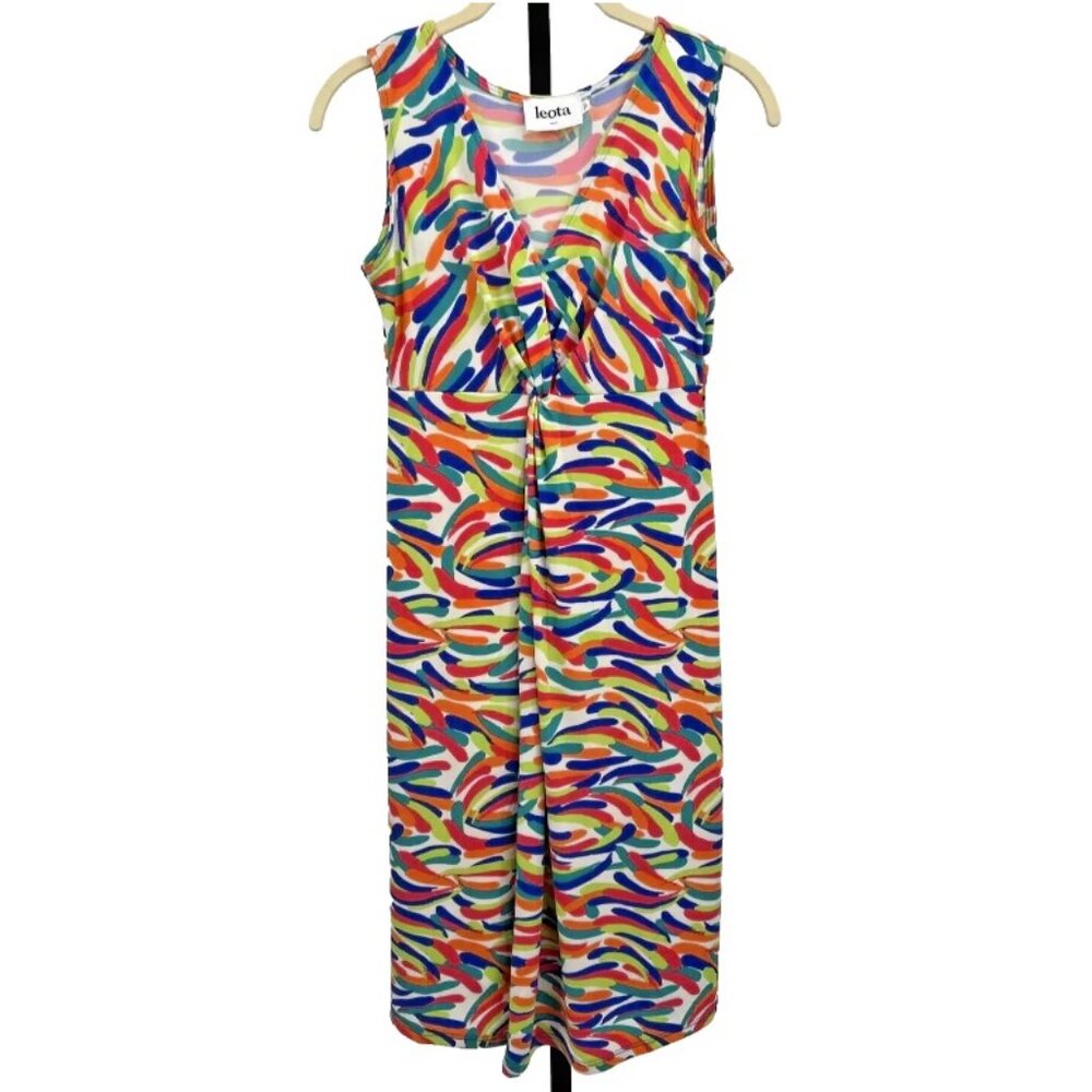 Leota Sleeveless Twist Front Charlotte Dress in Colorful Brush Stroke - Small
